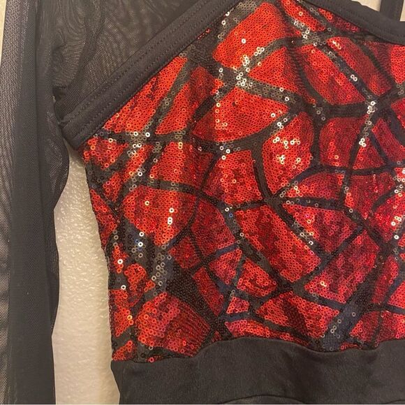 WEISSMAN Dance costume red sequin one sleeve Electricity 12208 XLC child - Picture 5 of 12